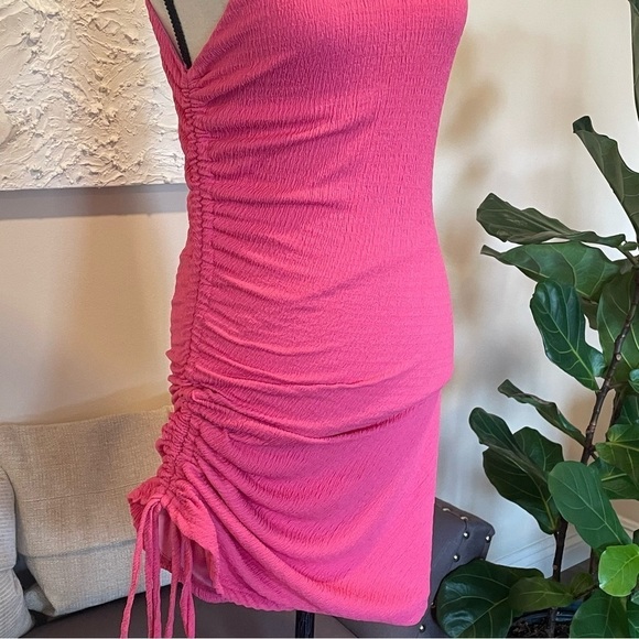 Lulu's Break the Rules Pink Ruched Asymmetrical Midi Dress Sleeveless Sz S - Picture 4 of 10